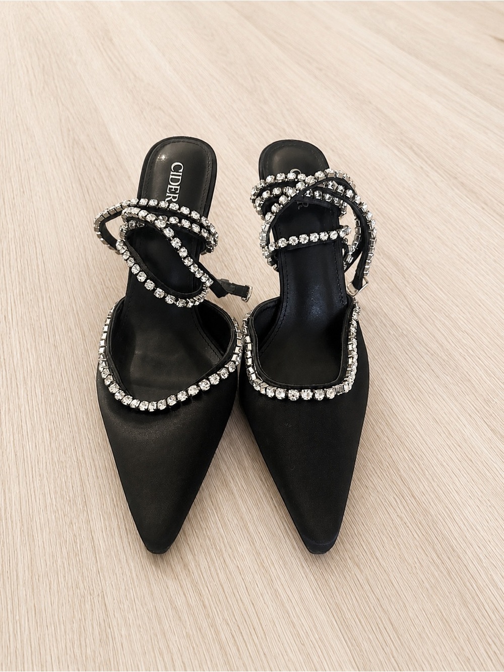 Cider Black Rhinestone Ankle Strap Mules